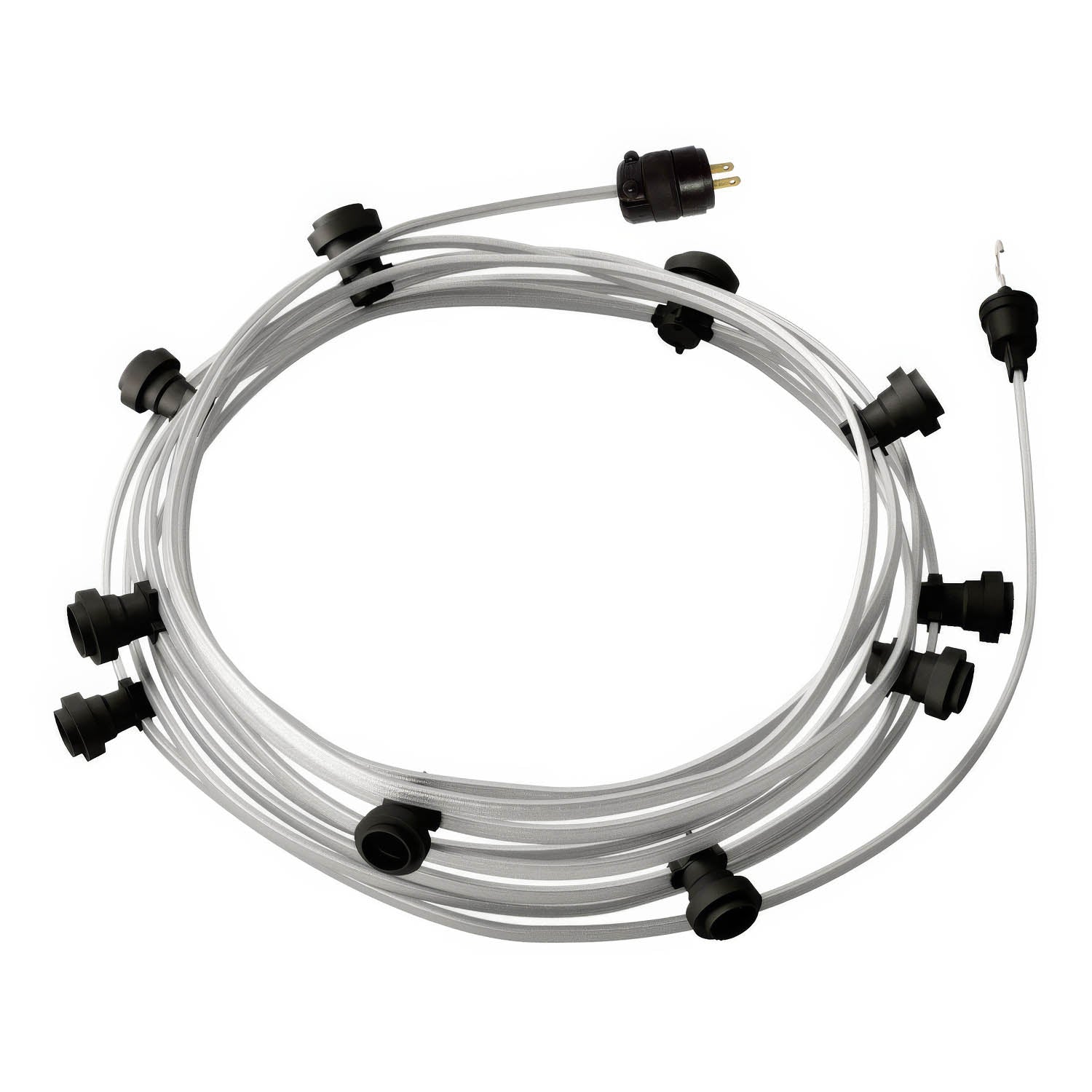 Ready-to-use 40ft String Light with 5 black Sockets, Hook and Plug - CM02