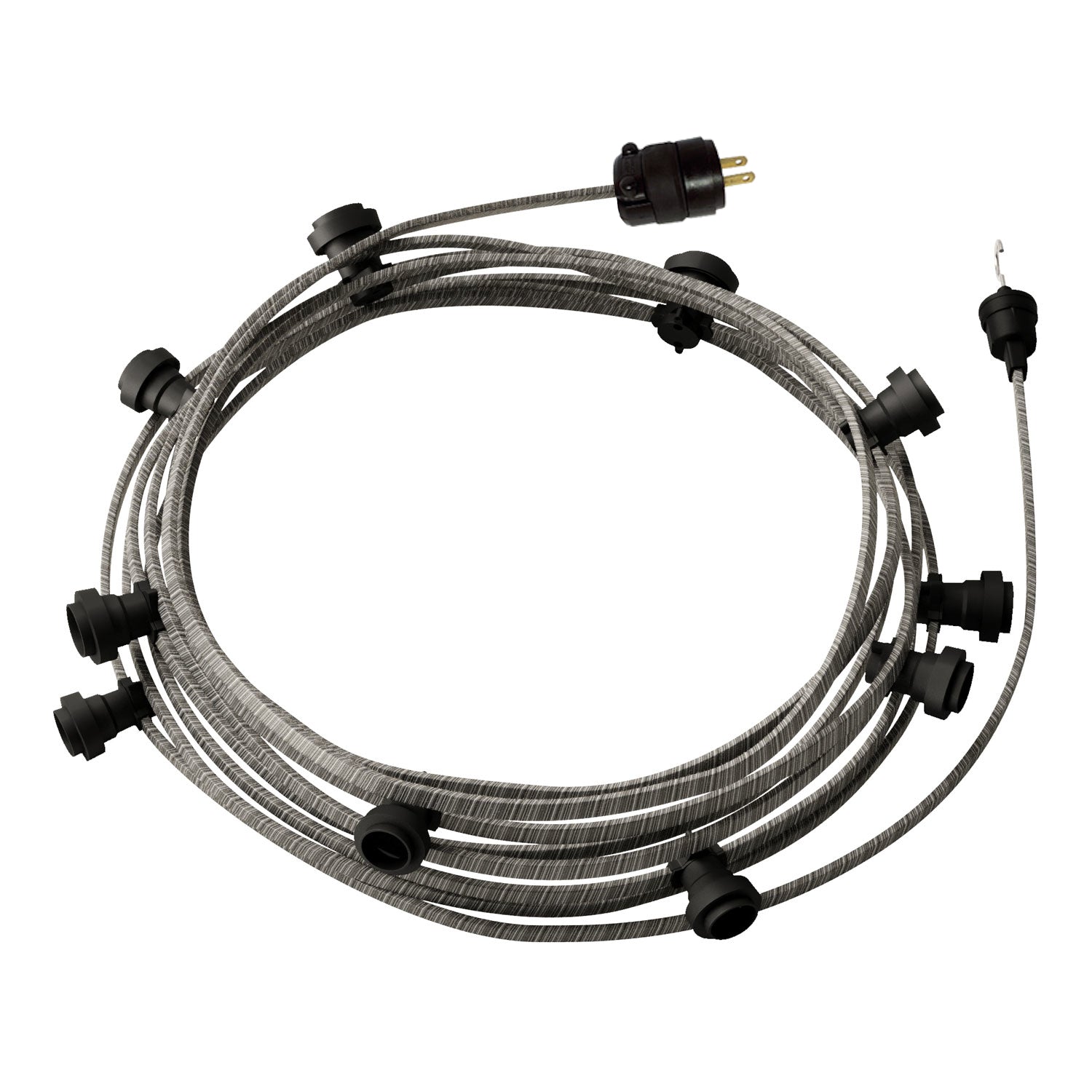 Ready-to-use 40ft String Light with 5 black Sockets, Hook and Plug - ECC37