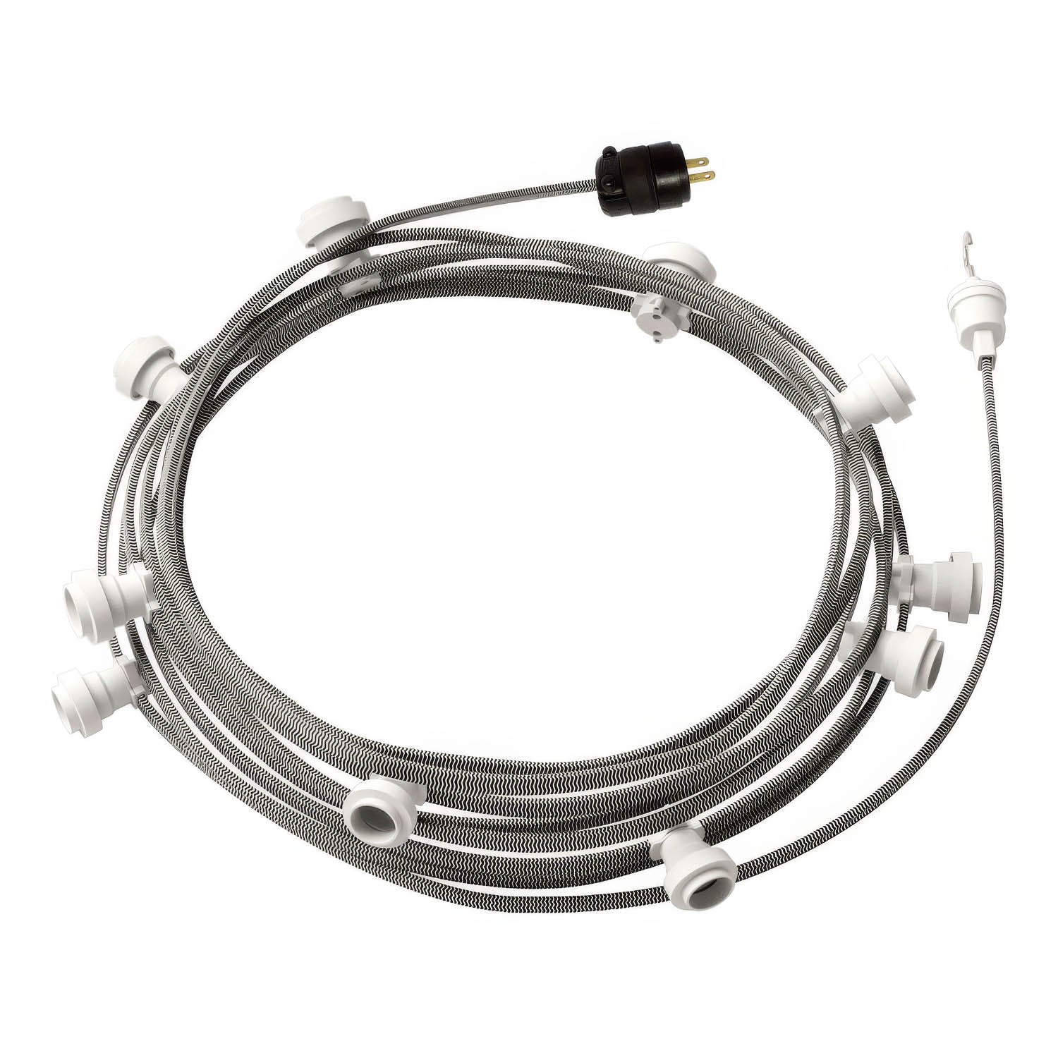 Ready-to-use 40ft String Light with 5 white Sockets, Hook and Plug - CZ04