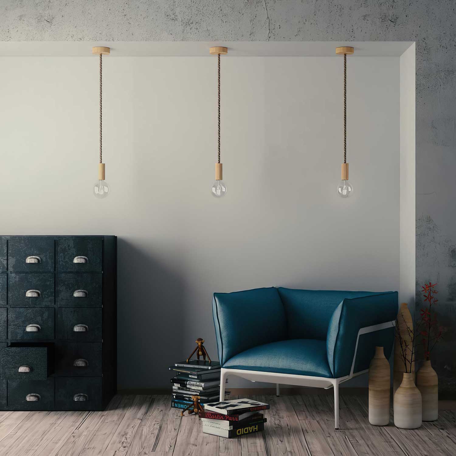 Rope electrical wire 18/3 AWG wire inside. Rough Jute Fabric