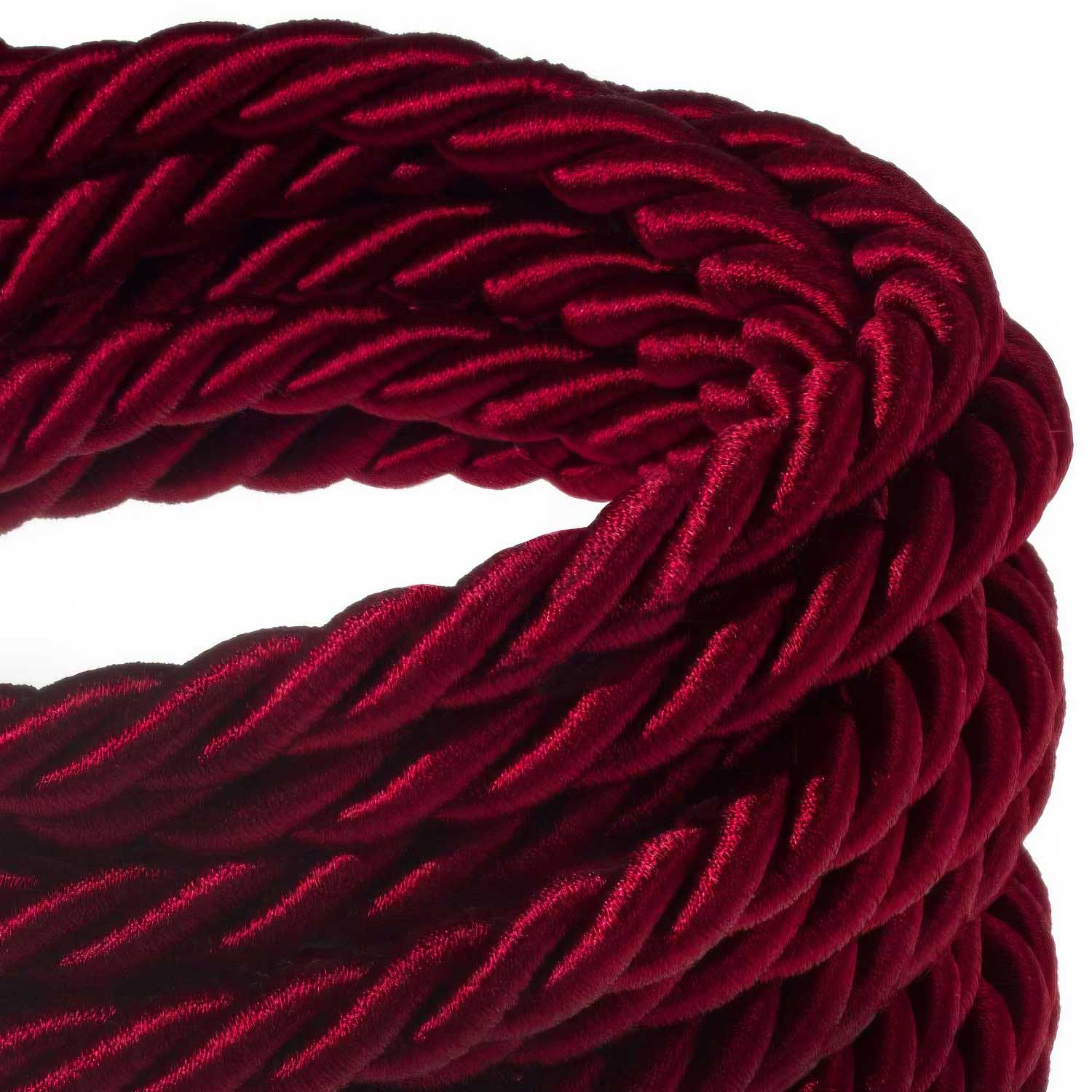 Rope electrical wire 18/3 AWG wire inside. Shiny Dark Bordeaux Fabric