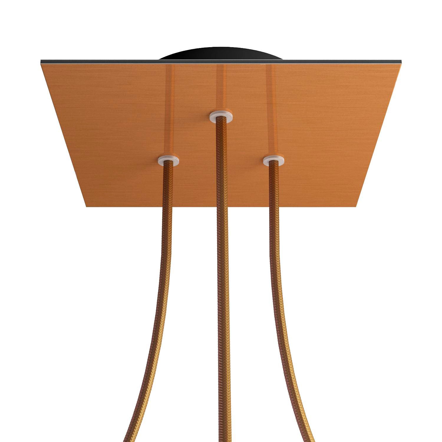 Rosone Rose-One quadrato, 200 mm con 3 fori e 4 fori laterali - Dibond Rame satinato Nero