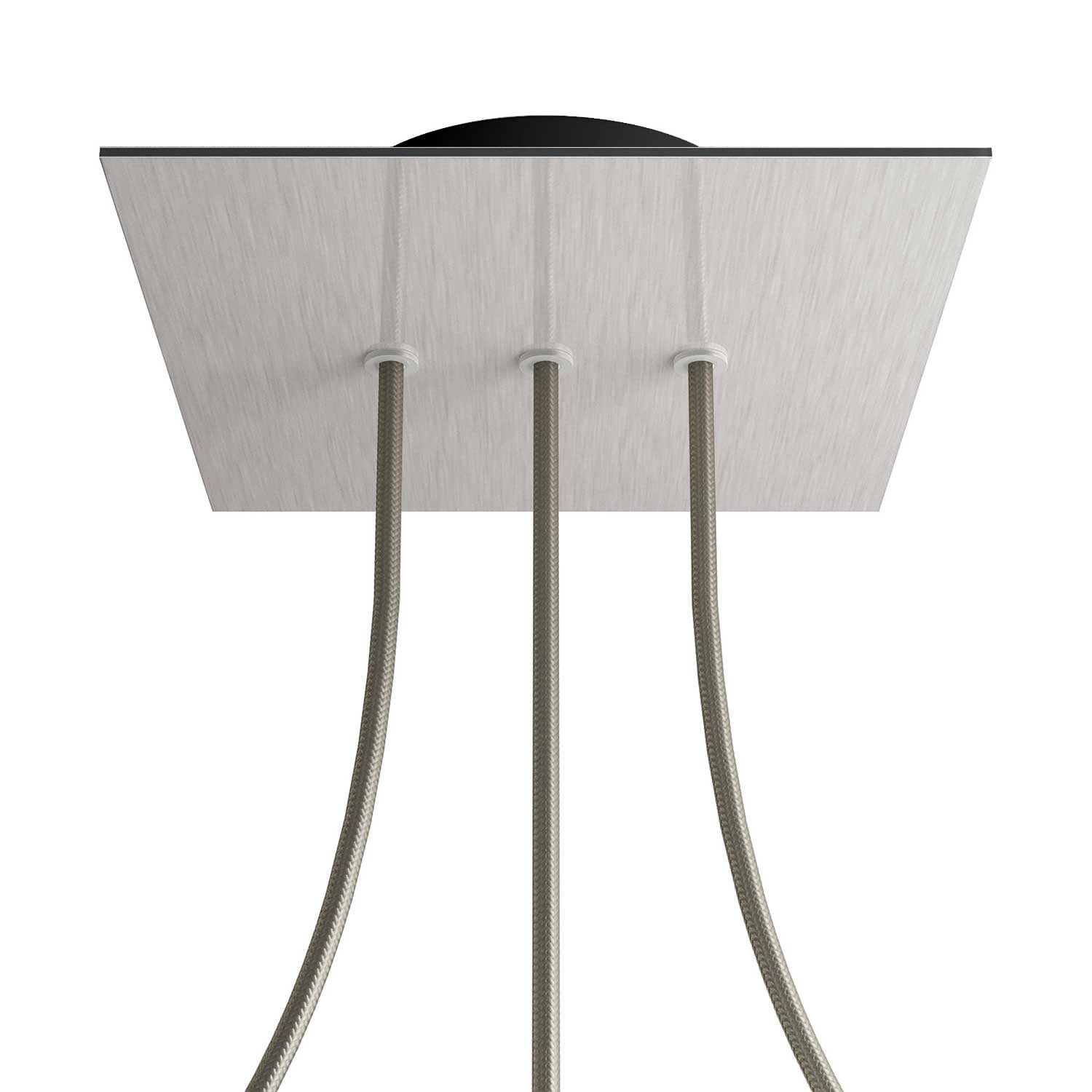 Rosone Rose-One quadrato, 200 mm con 3 fori in linea e 4 fori laterali - Dibond Acciaio satinato Nero