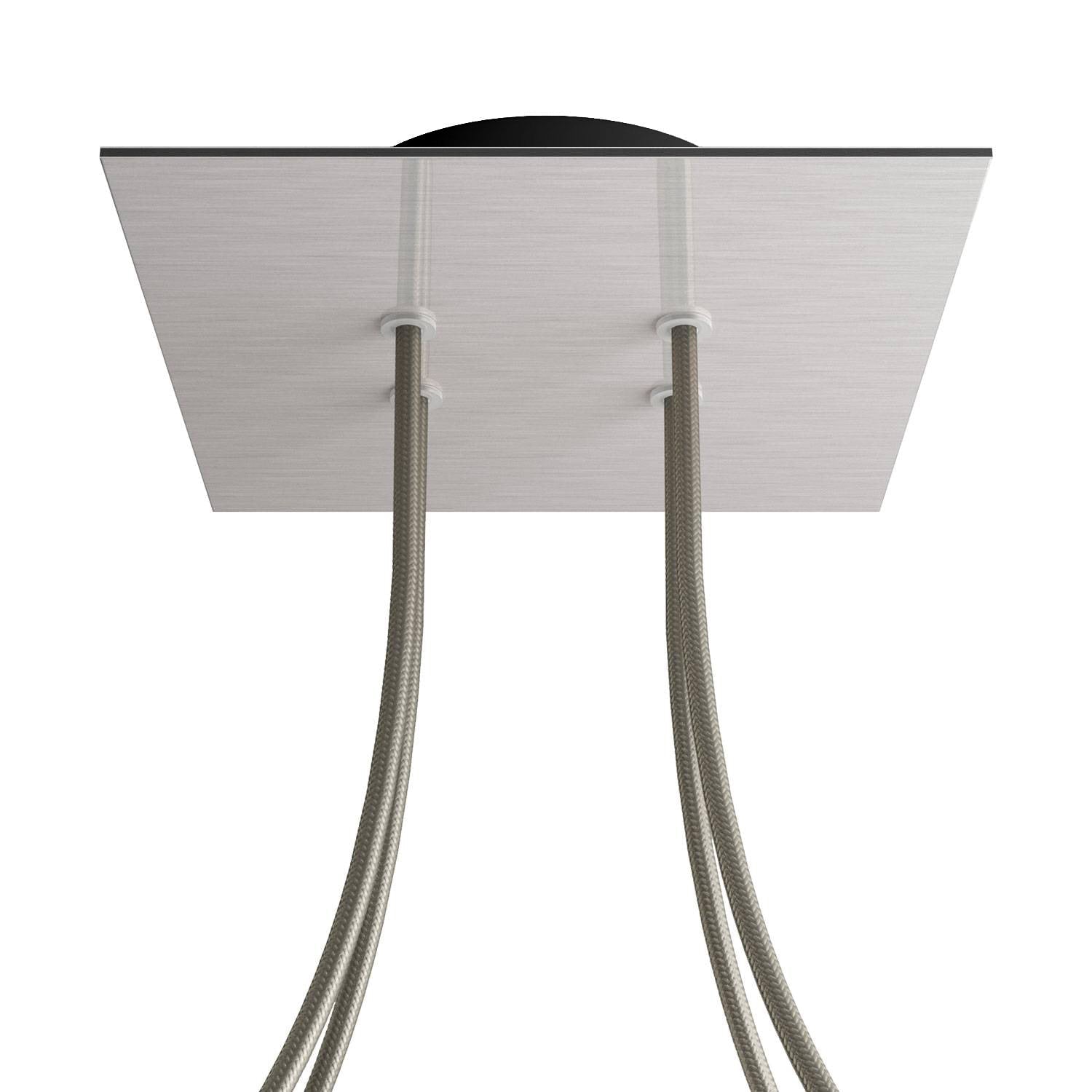 Rosone Rose-One quadrato, 200 mm con 4 fori e 4 fori laterali - Dibond Acciaio satinato Nero