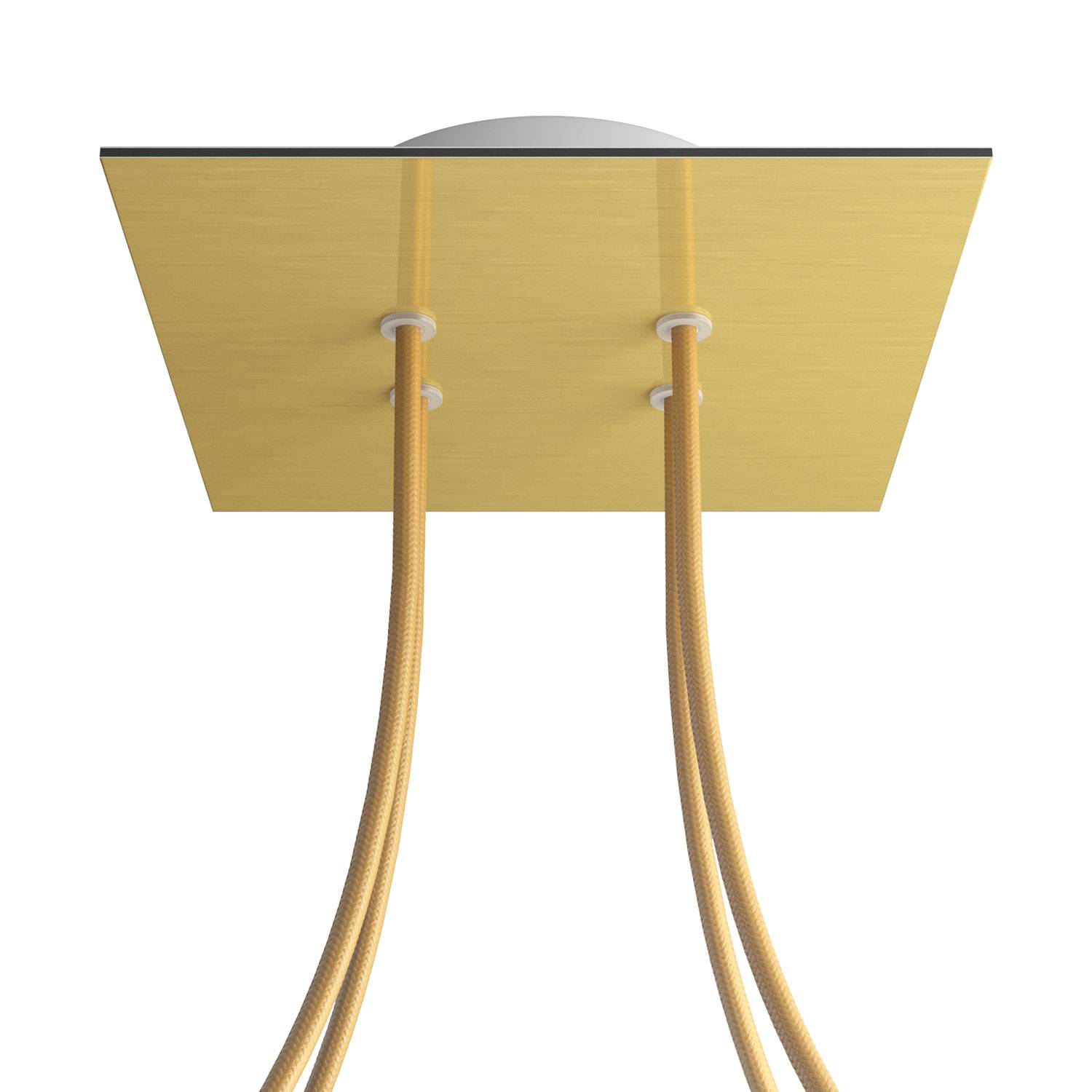 Rosone Rose - One quadrato, 200 mm con 4 fori e 4 fori laterali - Dibond Ottone satinato - Creative Cables