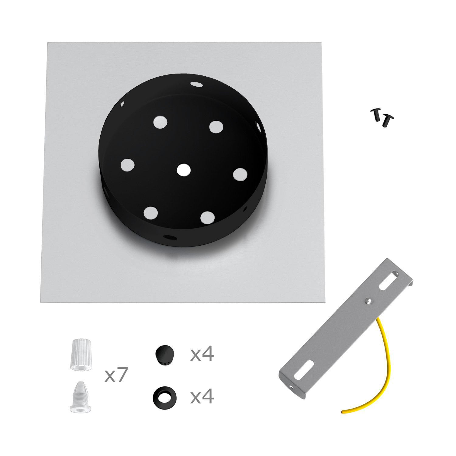 Rosone Rose-One quadrato, 200 mm con 7 fori e 4 fori laterali - Dibond Acciaio satinato Nero