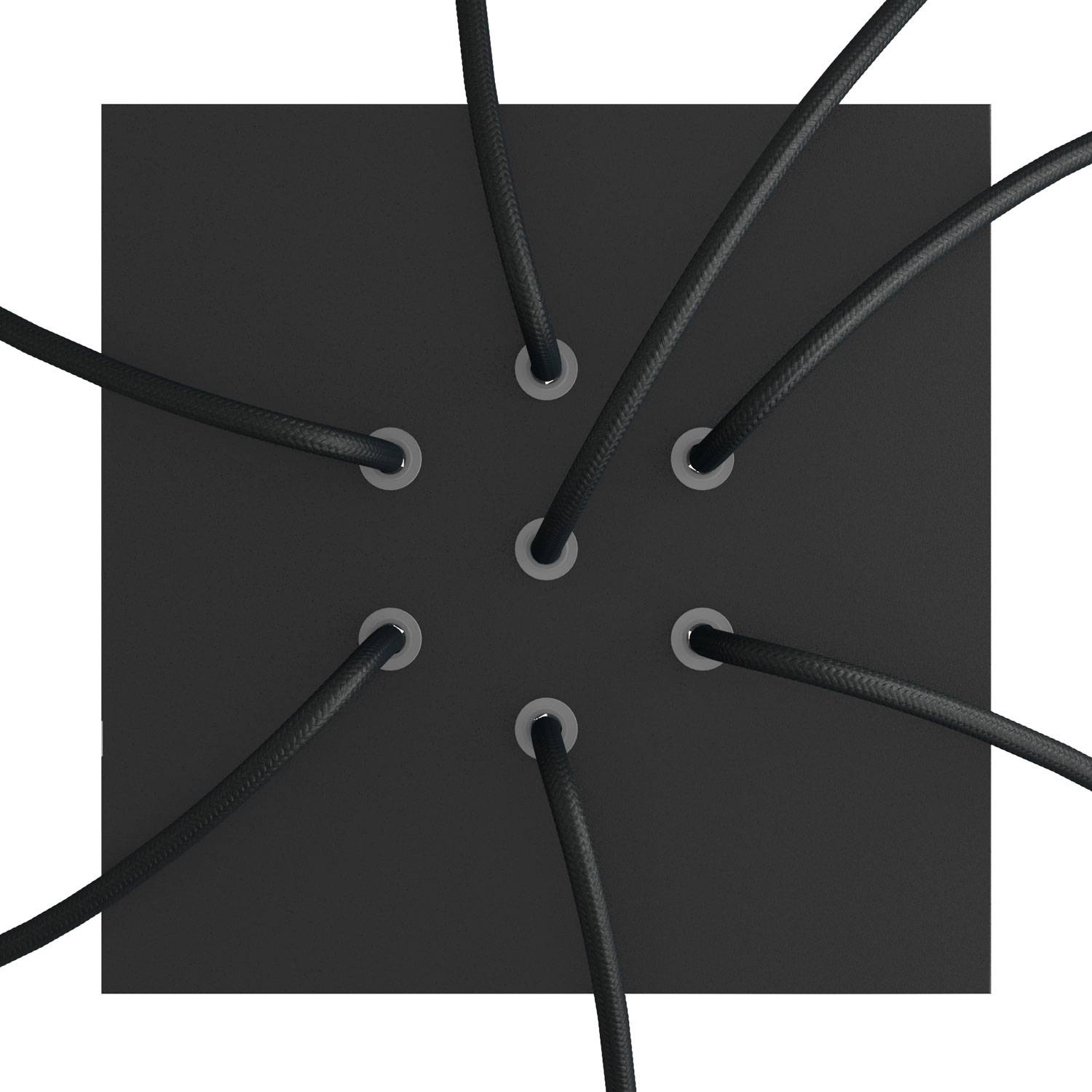 Rosone Rose - One quadrato, 200 mm con 7 fori e 4 fori laterali - Nero opaco - Creative Cables