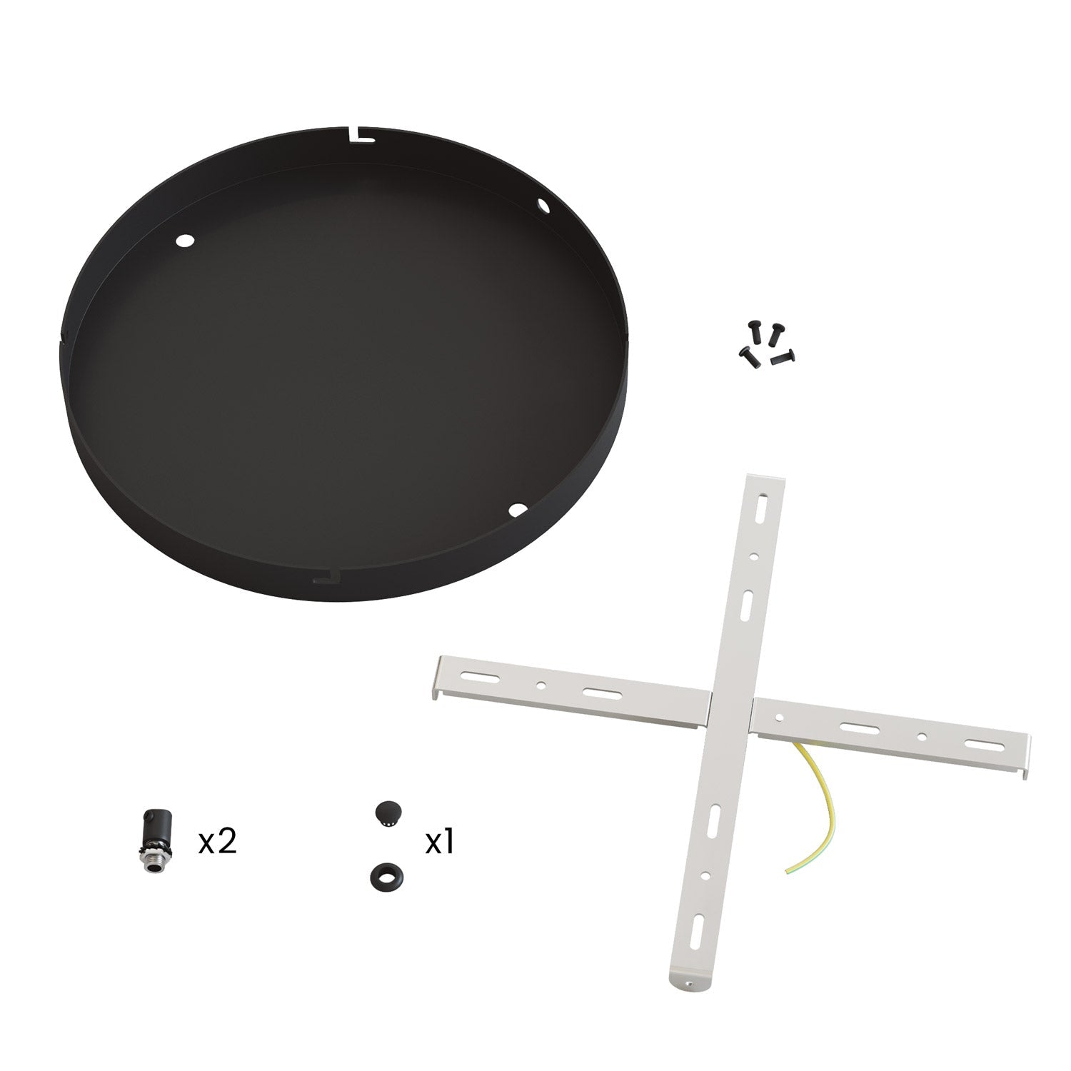 Rosone rotondo in alluminio Ø 30 cm con staffa e cavo di messa a terra, con 2 fori frontali - Nero 1
