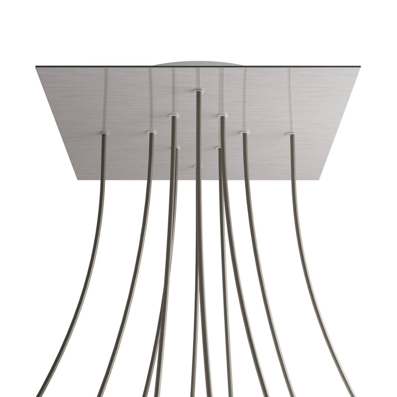 Rosone XXL Rose - One quadrato, 400 mm con 10 fori e 4 fori laterali - Dibond Acciaio satinato - Creative Cables