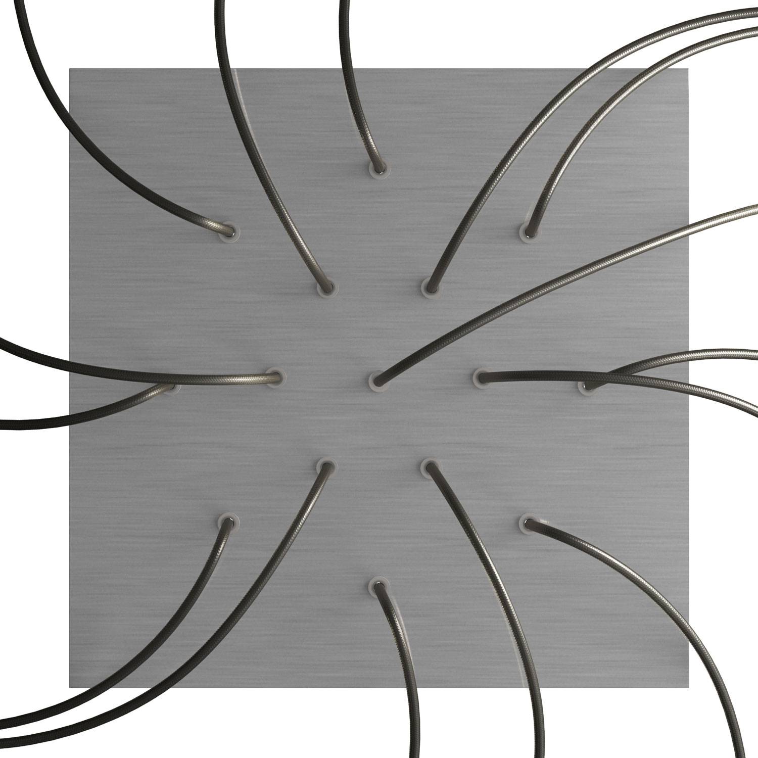 Rosone XXL Rose-One quadrato, 400 mm con 15 fori e 4 fori laterali - Dibond Acciaio satinato Bianco