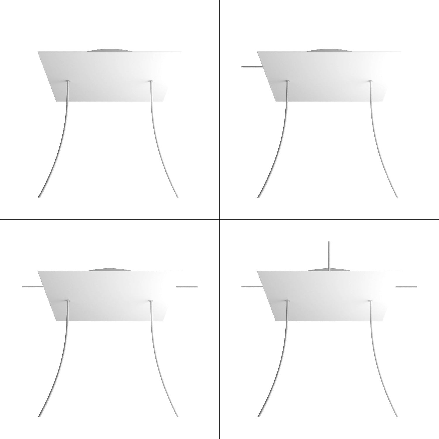 Rosone XXL Rose-One quadrato, 400 mm con 2 fori e 4 fori laterali - Nero opaco Bianco