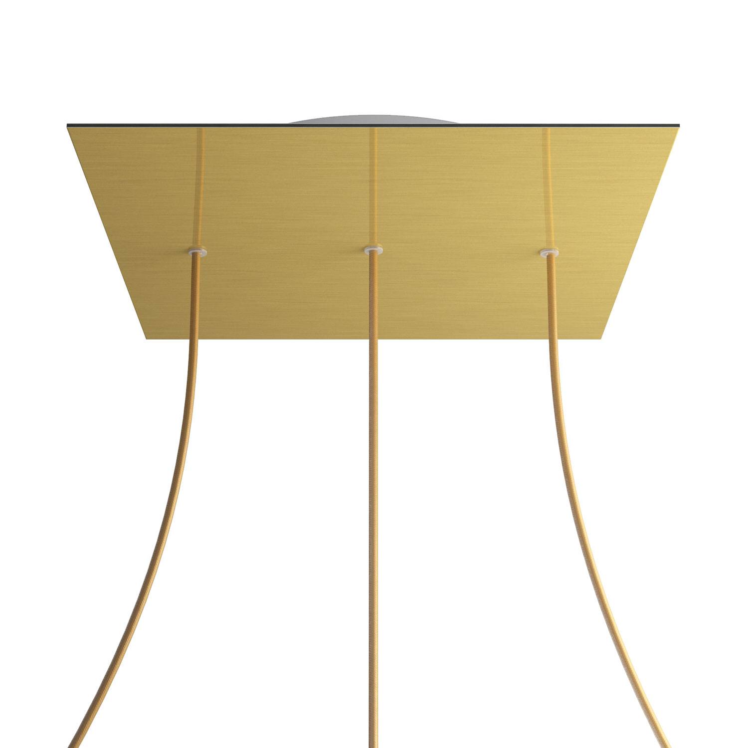 Rosone XXL Rose - One quadrato, 400 mm con 3 fori in linea e 4 fori laterali - Dibond Ottone satinato - Creative Cables