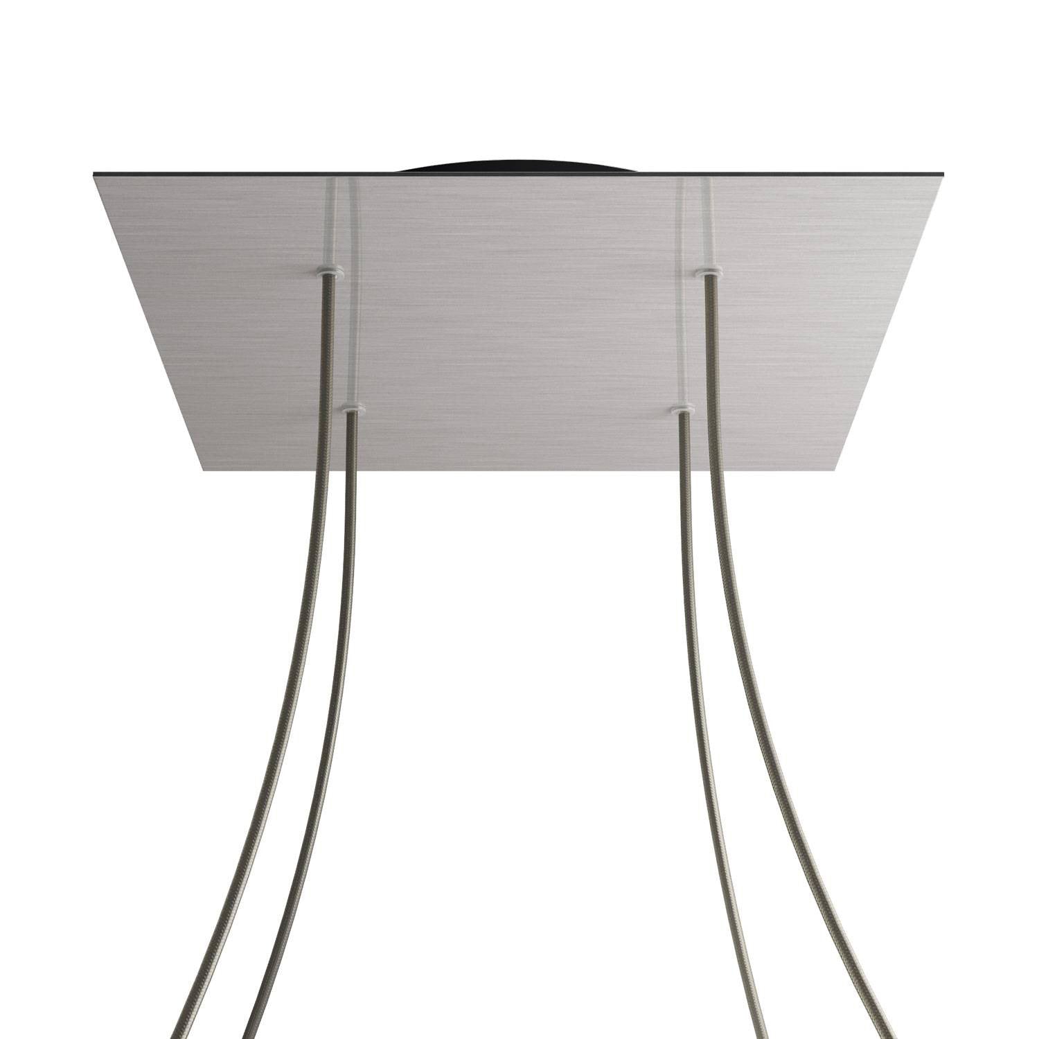 Rosone XXL Rose-One quadrato, 400 mm con 4 fori e 4 fori laterali - Dibond Acciaio satinato Nero