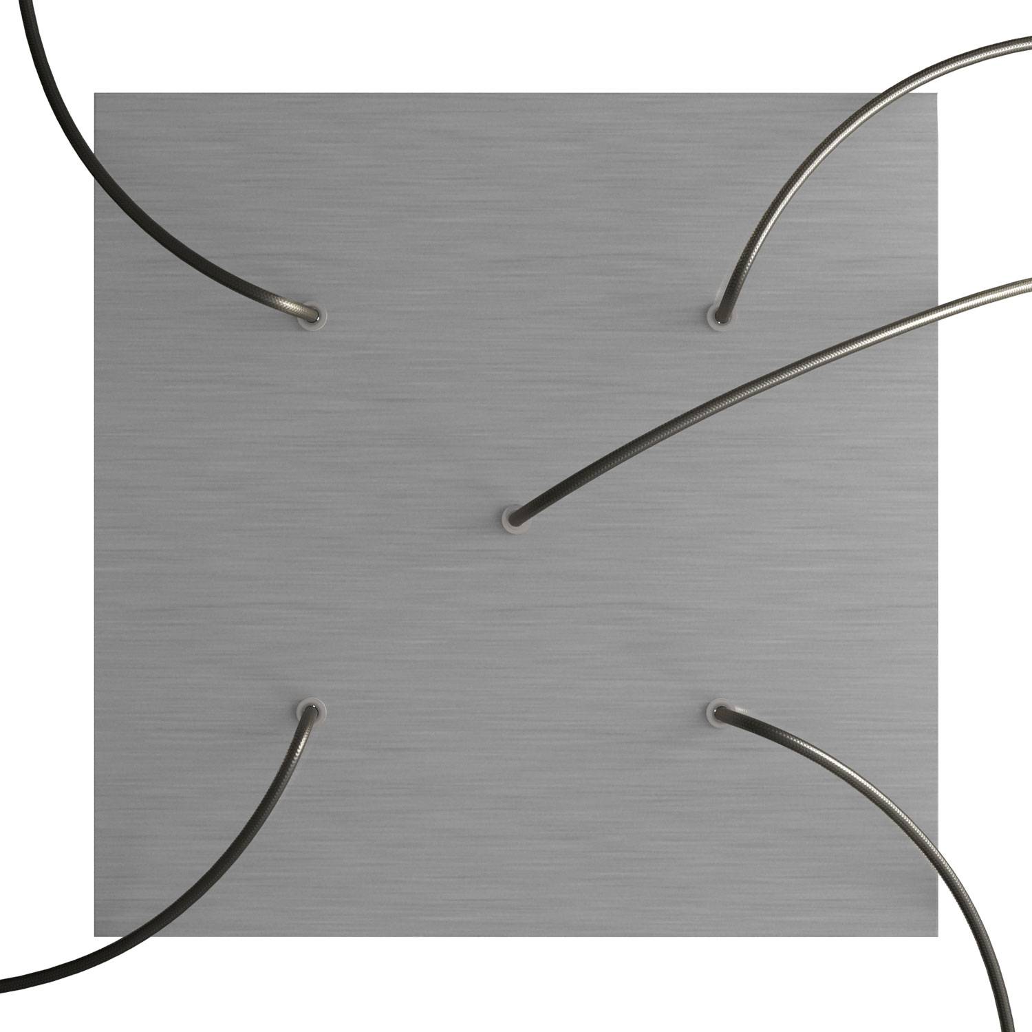 Rosone XXL Rose - One quadrato, 400 mm con 5 fori e 4 fori laterali - Dibond Acciaio satinato - Creative Cables