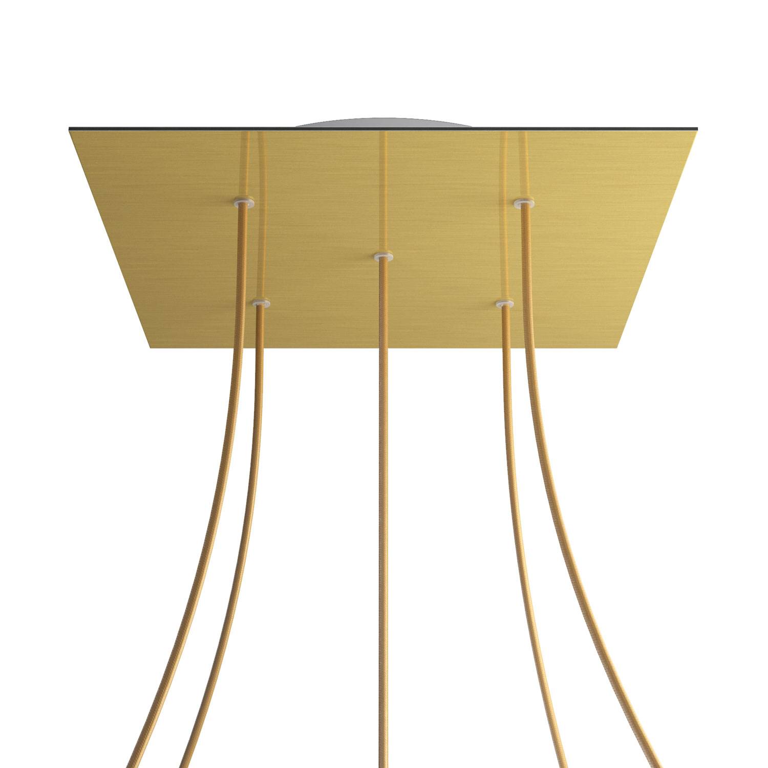 Rosone XXL Rose-One quadrato, 400 mm con 5 fori e 4 fori laterali - Dibond Ottone satinato Bianco