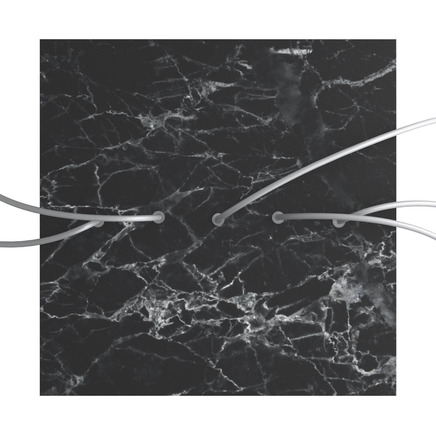 Rosone XXL Rose - One quadrato, 400 mm con 5 fori in linea e 4 fori laterali - Marmo Marquina - Creative Cables