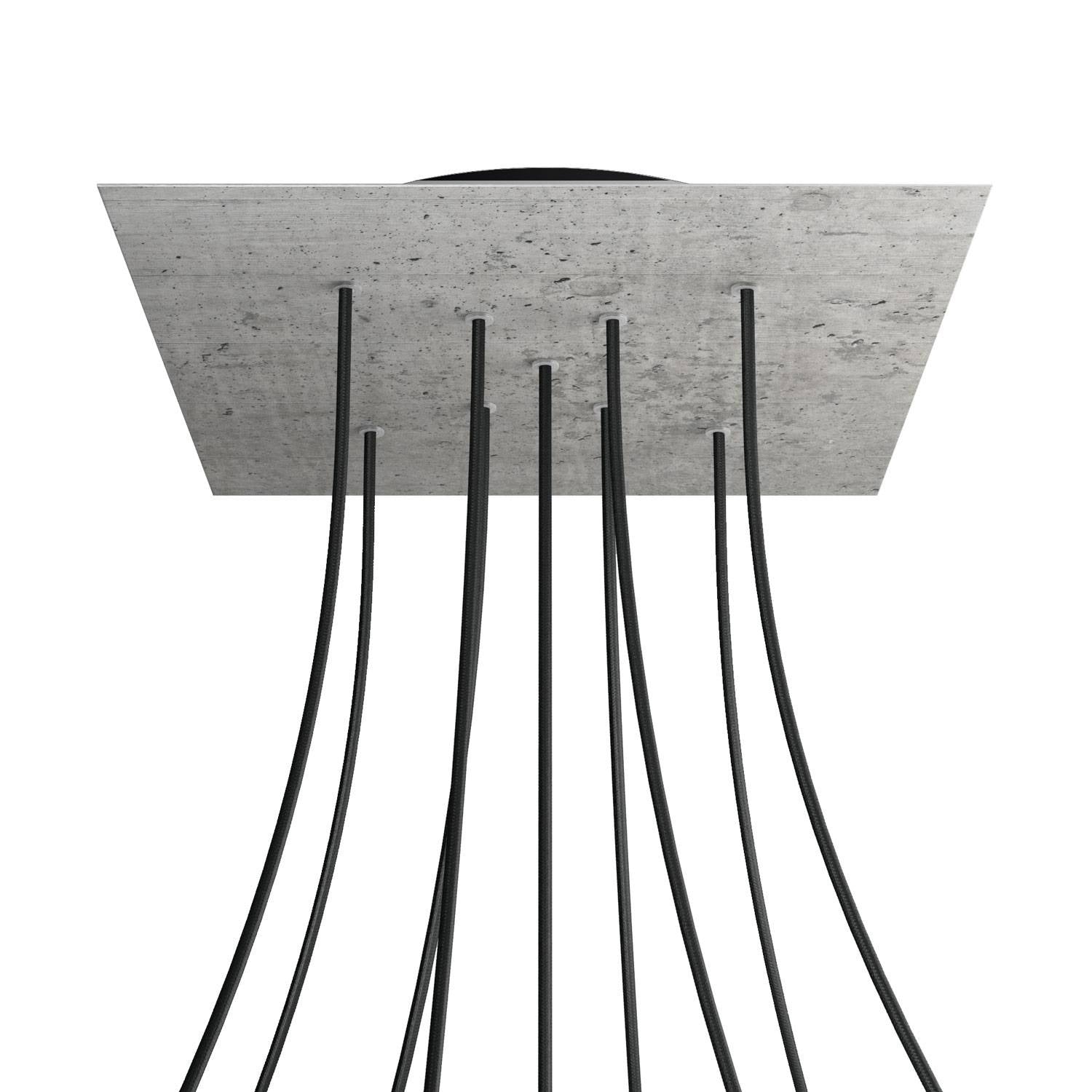 Rosone XXL Rose-One quadrato, 400 mm con 9 fori a X e 4 fori laterali - Cemento Nero