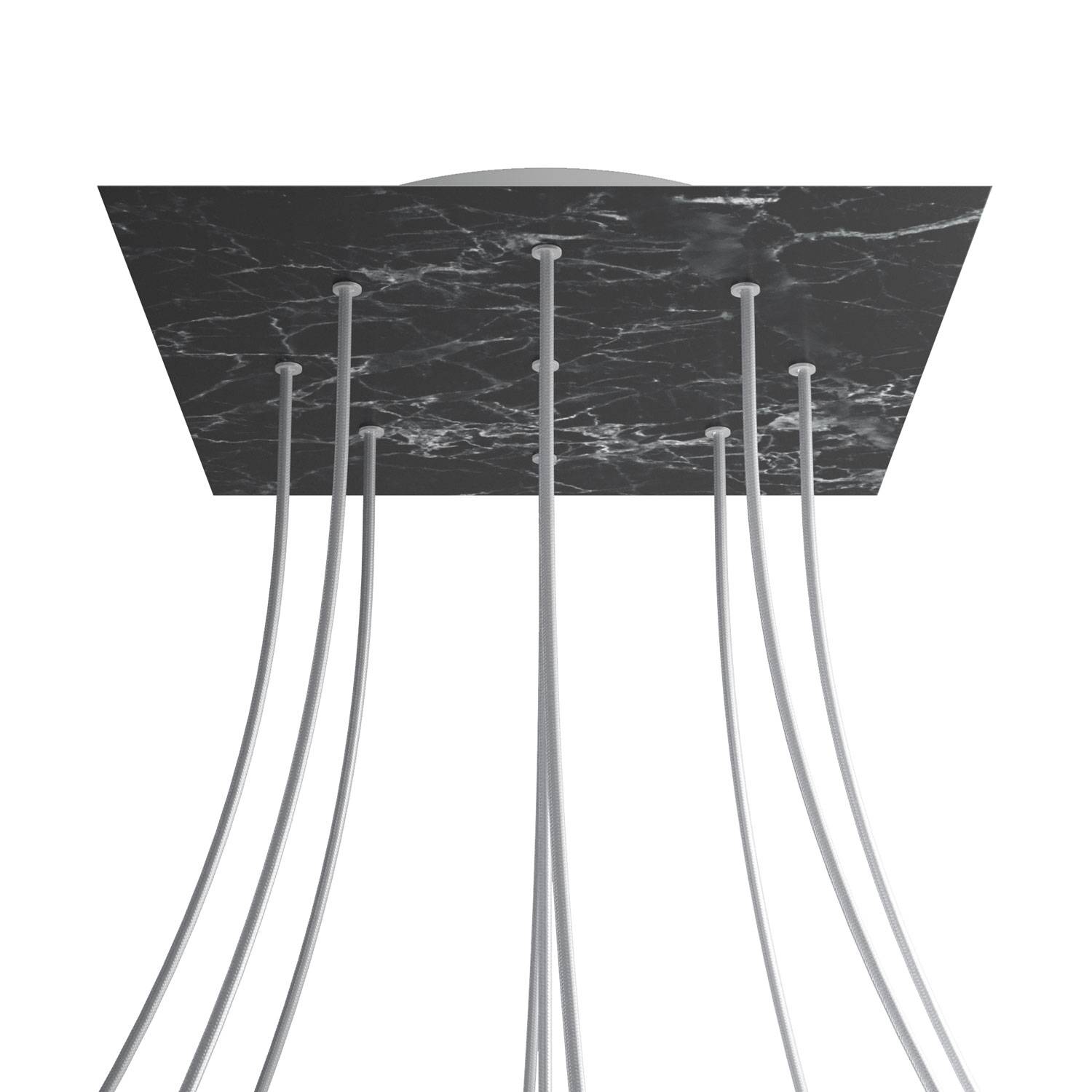 Rosone XXL Rose-One quadrato, 400 mm con 9 fori e 4 fori laterali - Marmo Marquina Bianco