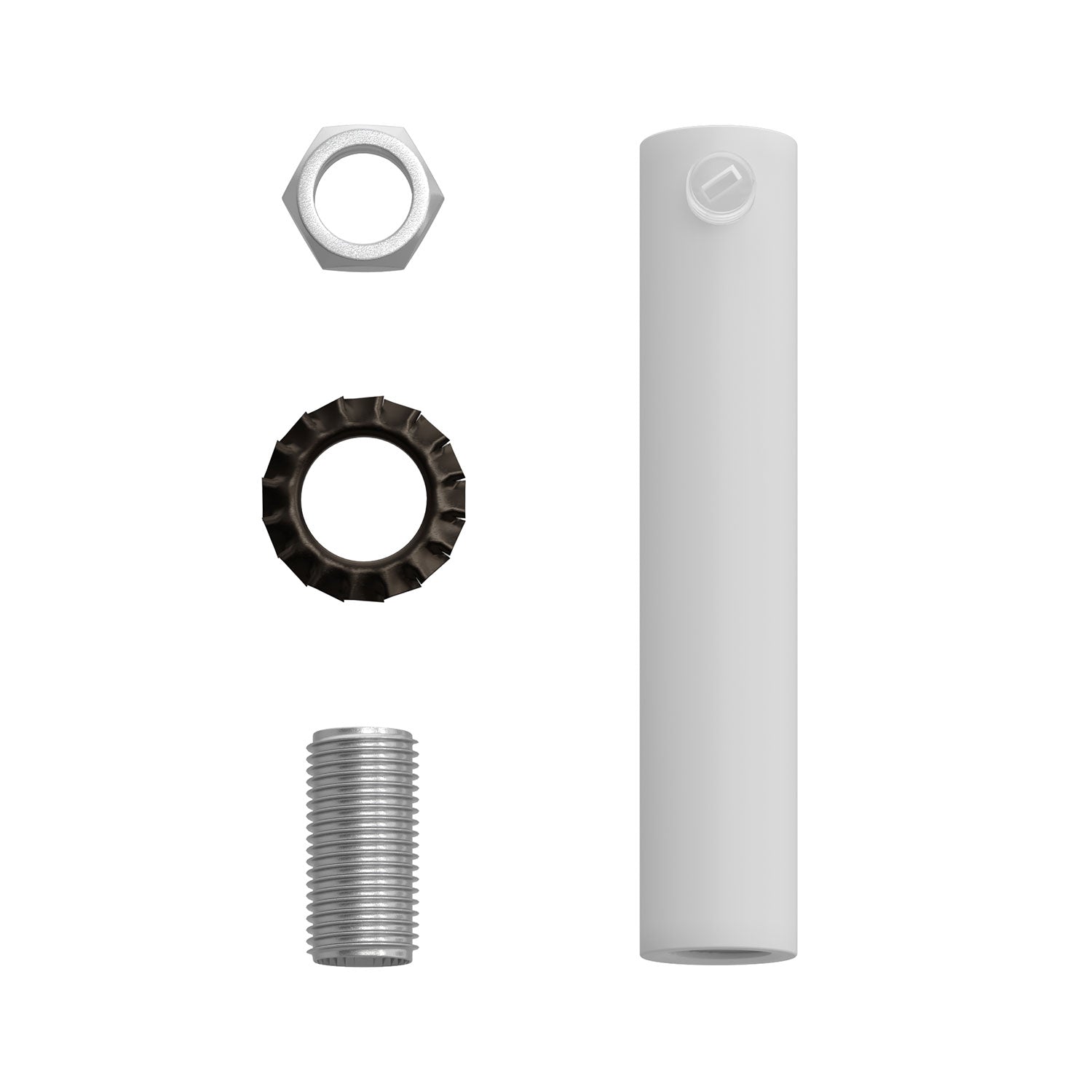 Serracavo cilindrico in metallo lunghezza 7 cm completo di tige, dado e rondella - Bianco