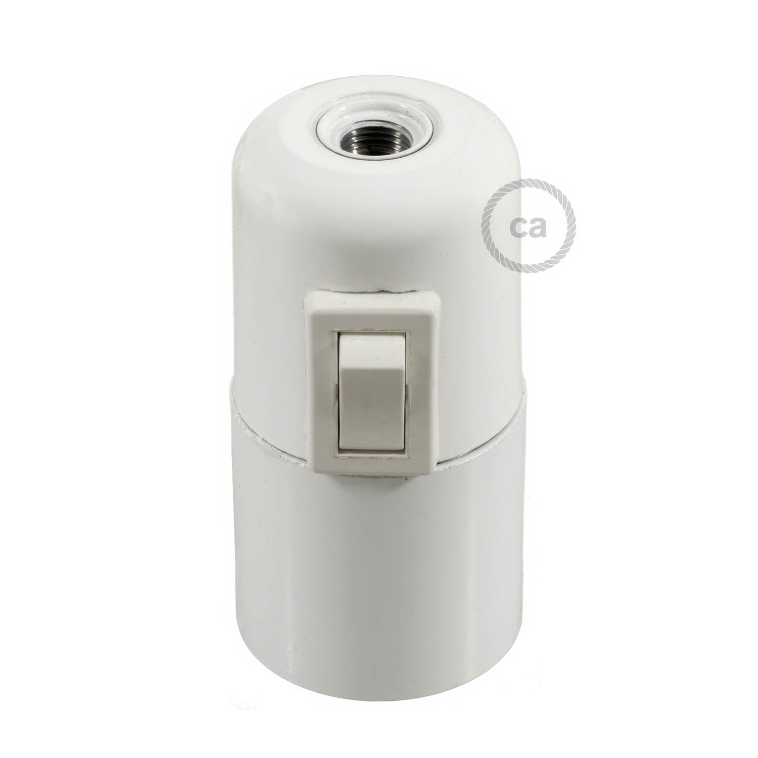 Smooth Sided Bakelite Phenolic E26 light bulb socket - ON/OFF SWITCH - White