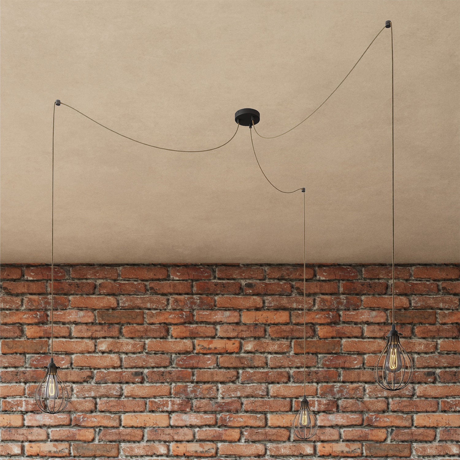 Spider - Lampada a sospensione multipla a 3 cadute con paralume Drop - Nero